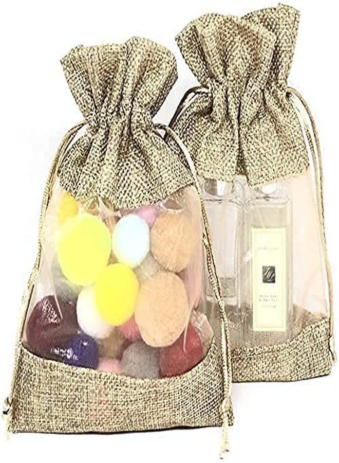 KUPOO 20PCS 3.5x5.5 Inches Clear Window Small Linen Burlap Sheer Organza Gift Bag for Wedding Party Favors Cosmetic Samples Goodies Mesh Pouch (Natural) - Image 3